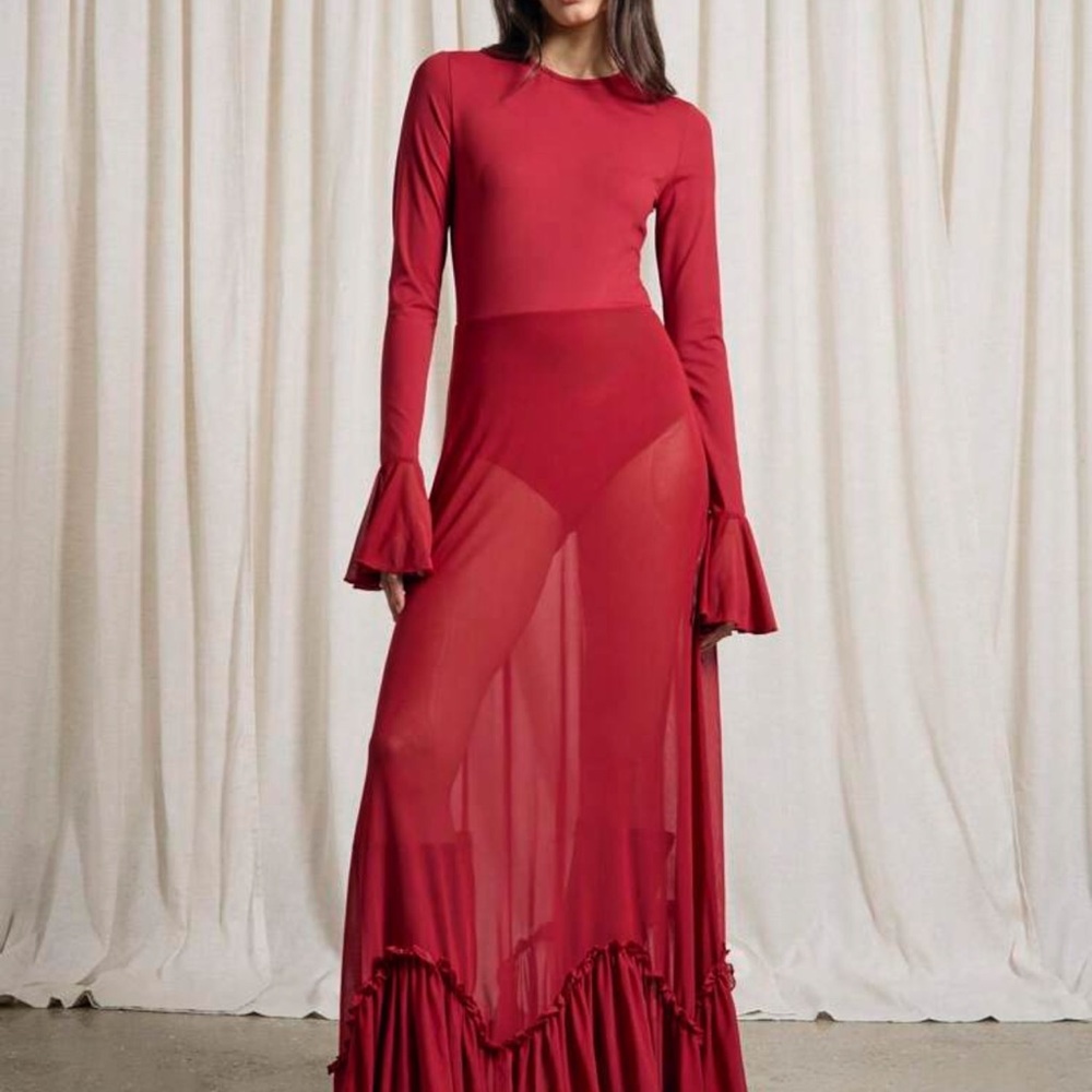 NWT Boho Red Long Sleeve Dress